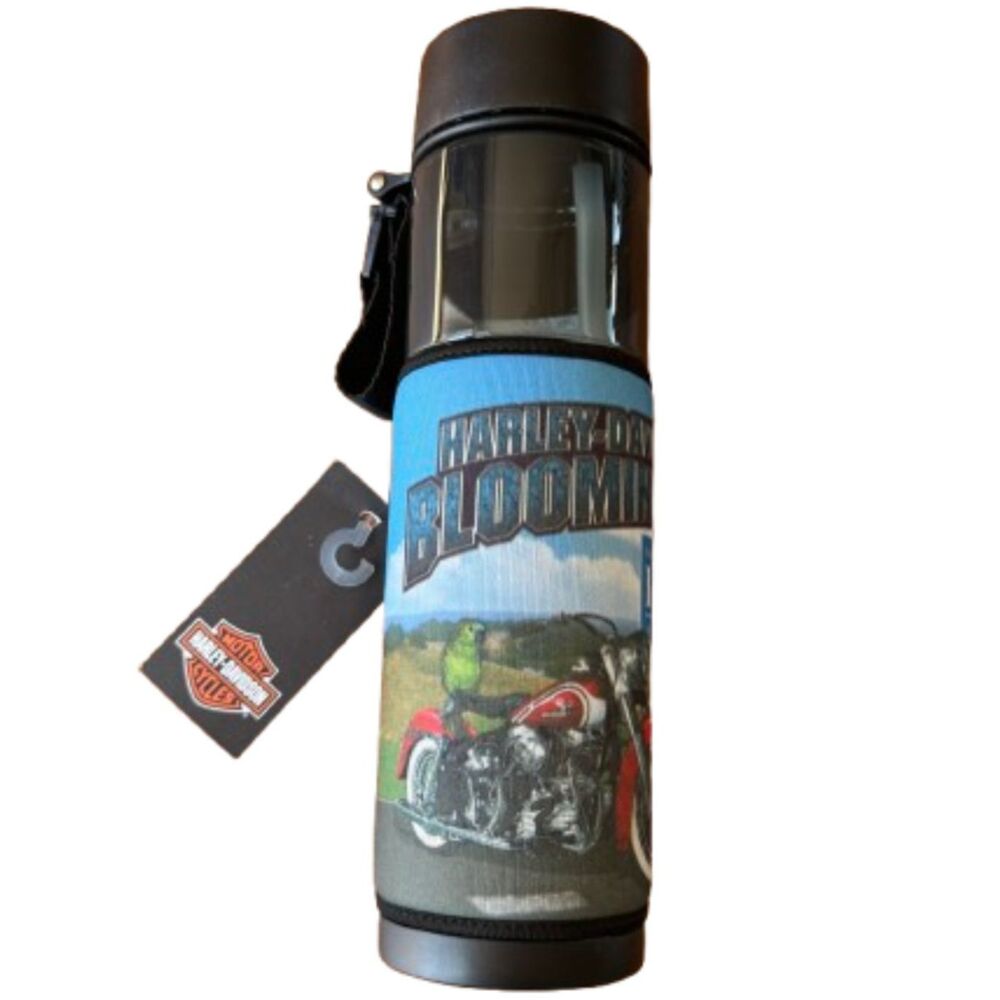 Harley-Davidson 24oz Acrylic Water Bottle Padded Sleeve Bloomington IL Graphic